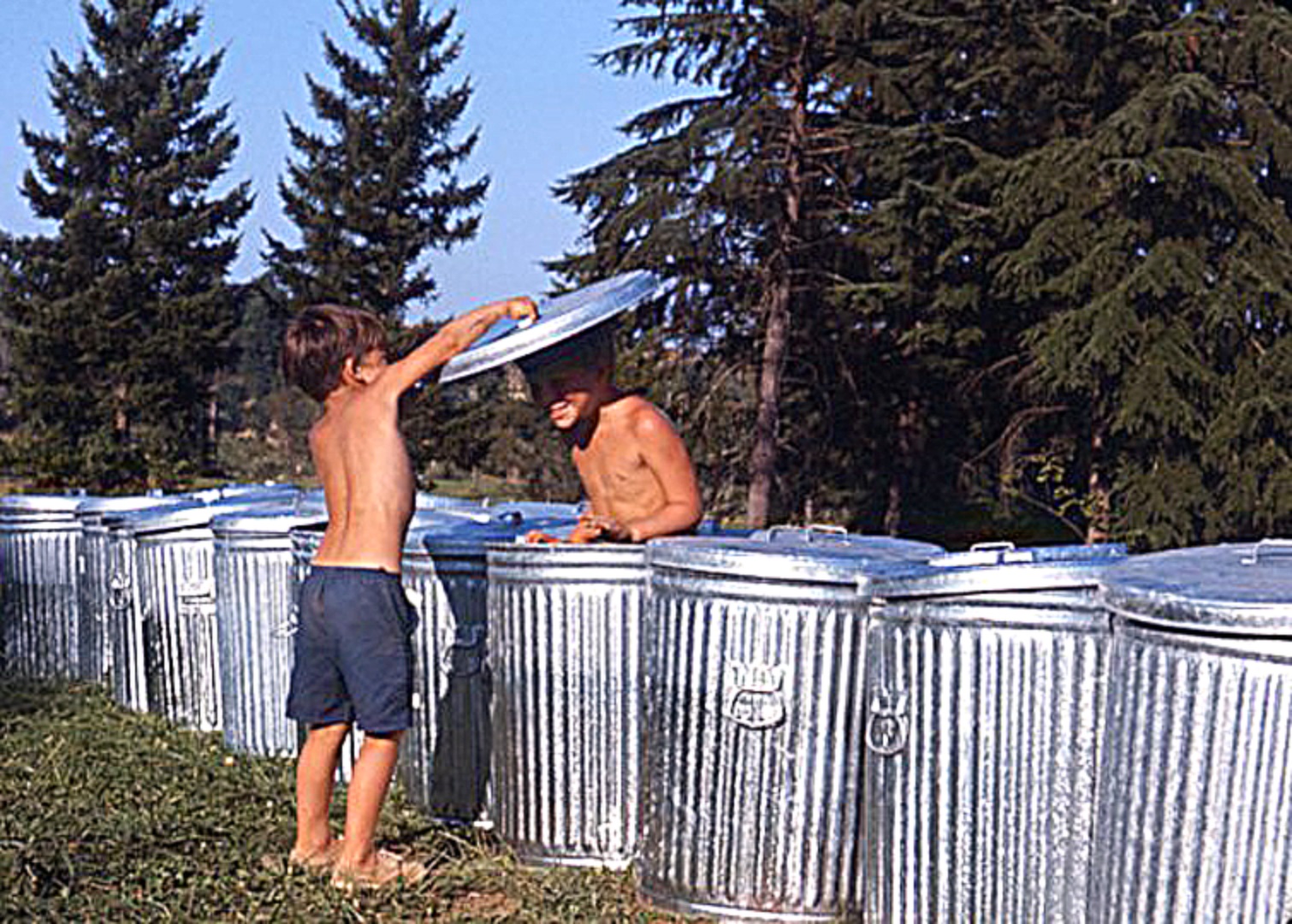 Kids Playing with Trash Cans - Vortex 1 - 1970 - McIver State Park